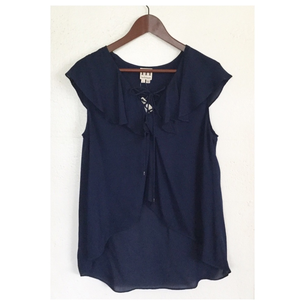 ๐บSOLD๐บ Haute Hippie Ruffle Lace Up Silk Top - Picture 3 of 8